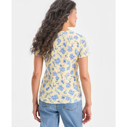 Style & Co Petite Short-Sleeve Henley Knit Poetic Floral T-Shirt, Macy's Exclusive