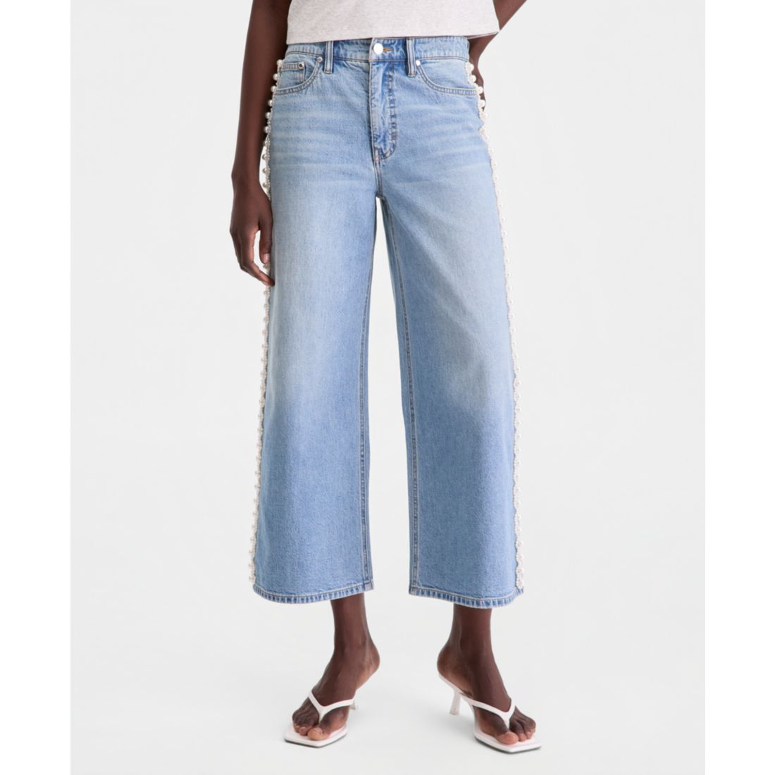 On 34th Women's High-Rise Cropped Faux-Pearl-Trim Jeans, Macy's Exclusive