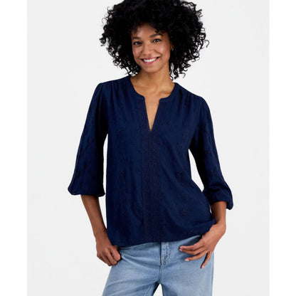 Style & Co Women's Split-Neck Eyelet-Embroidered Top, Exclusively at Macy's