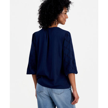 Style & Co Women's Split-Neck Eyelet-Embroidered Top, Exclusively at Macy's