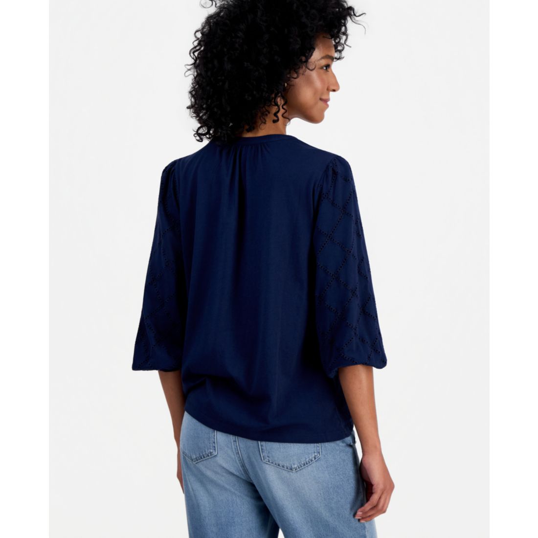 Style & Co Women's Split-Neck Eyelet-Embroidered Top, Exclusively at Macy's