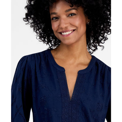 Style & Co Women's Split-Neck Eyelet-Embroidered Top, Exclusively at Macy's