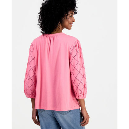 Style & Co Women's Split-Neck Eyelet-Embroidered Top, Exclusively at Macy's