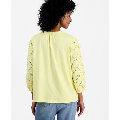 Style & Co Women's Split-Neck Eyelet-Embroidered Top, Exclusively at Macy's