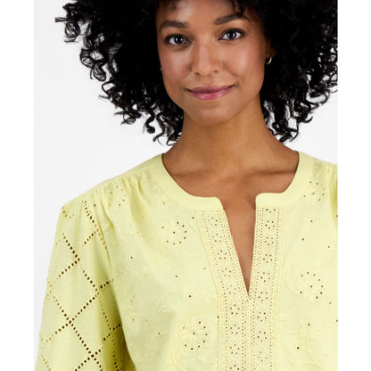 Style & Co Women's Split-Neck Eyelet-Embroidered Top, Exclusively at Macy's