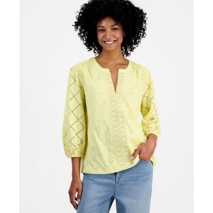 Style & Co Women's Split-Neck Eyelet-Embroidered Top, Exclusively at Macy's