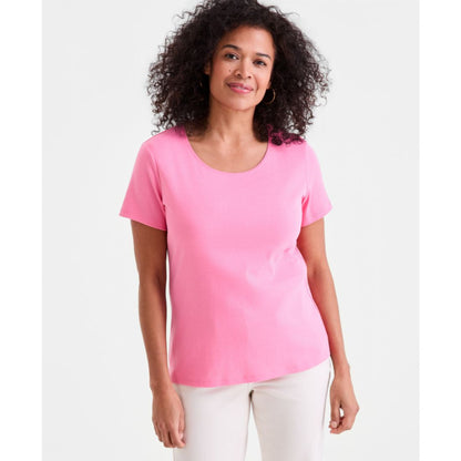 Style & Co Women's Cotton Short-Sleeve Scoop-Neck Top, Exclusively at Macy's