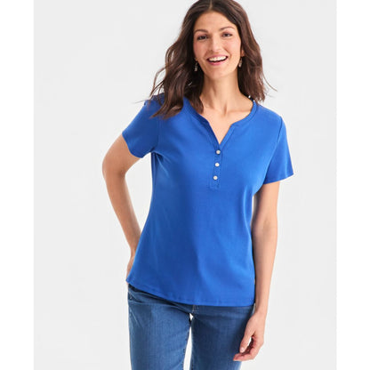 Style & Co Women's Short-Sleeve Cotton Henley Top, Exclusively at Macy's