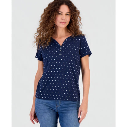 Style & Co Women's Printed Short-Sleeve Henley Top, Macy's Exclusive