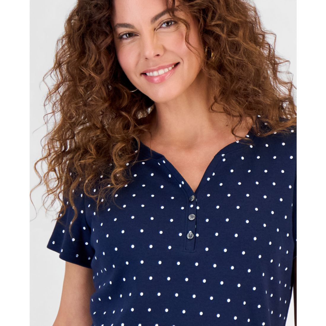Style & Co Women's Printed Short-Sleeve Henley Top, Macy's Exclusive