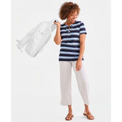Style & Co Women's Striped Lace-Up Short-Sleeve Top, Macy's Exclusive