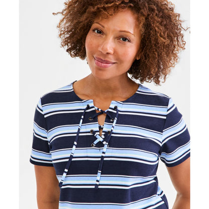 Style & Co Women's Striped Lace-Up Short-Sleeve Top, Macy's Exclusive