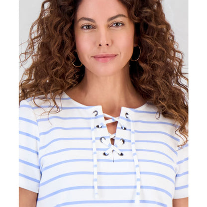 Style & Co Women's Striped Lace-Up Short-Sleeve Top, Macy's Exclusive