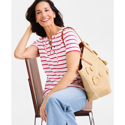 Style & Co Women's Striped Lace-Up Short-Sleeve Top, Macy's Exclusive