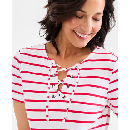 Style & Co Women's Striped Lace-Up Short-Sleeve Top, Macy's Exclusive