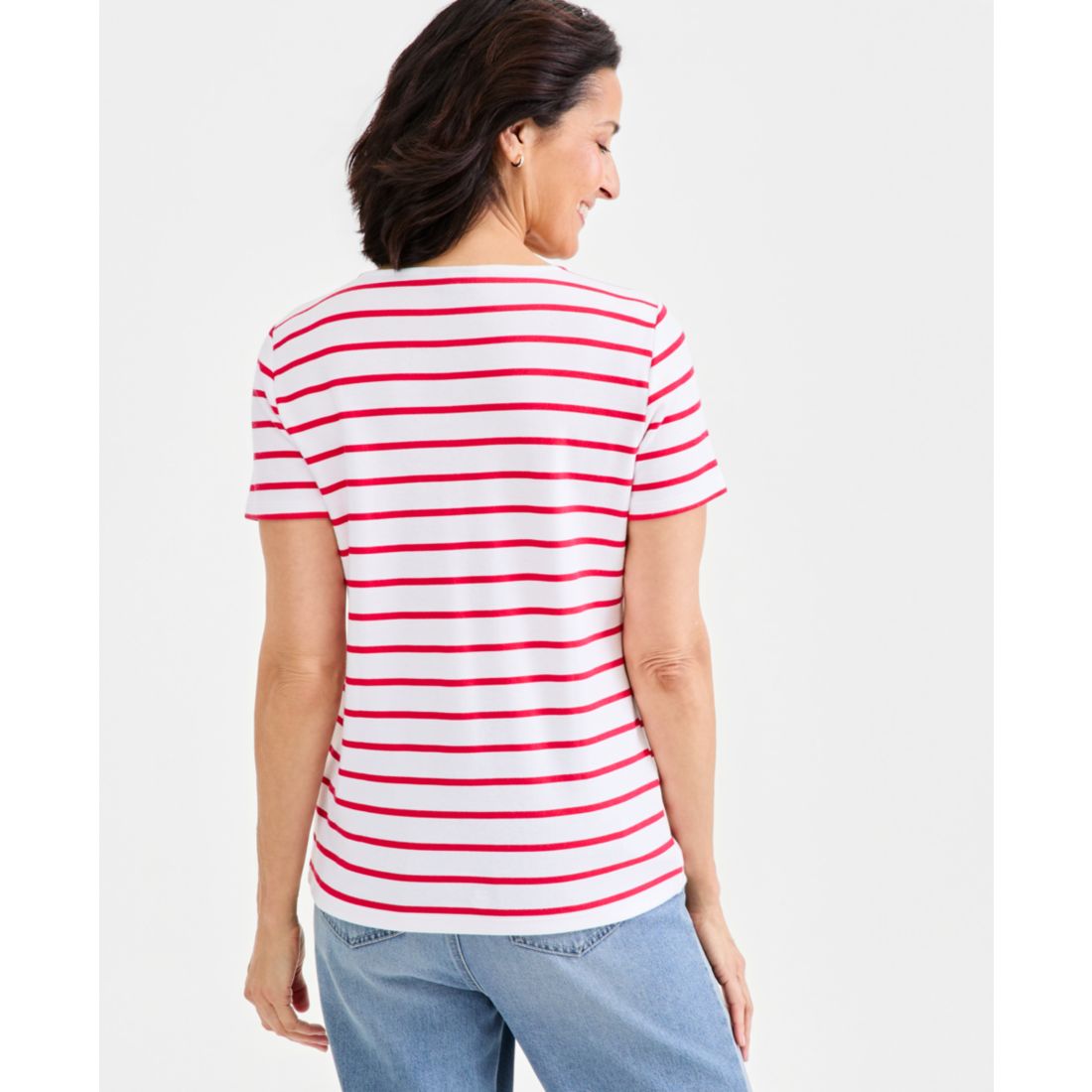 Style & Co Women's Striped Lace-Up Short-Sleeve Top, Macy's Exclusive