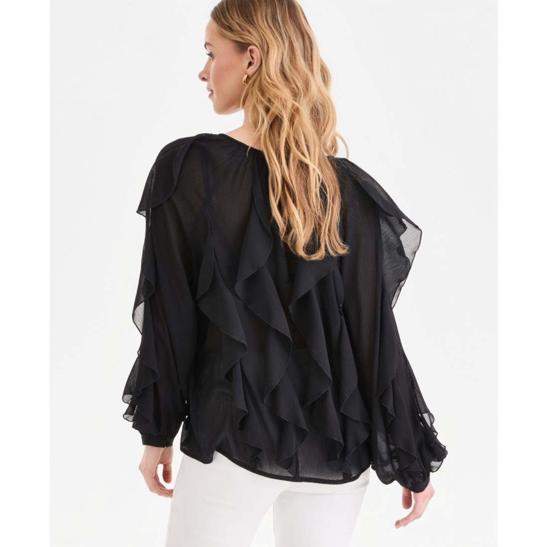 I.n.c. International Concepts Women's Long-Sleeve Ruffled Blouse, Macy's Exclusive