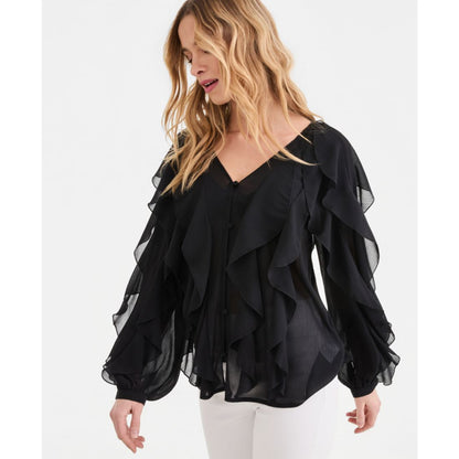 I.n.c. International Concepts Women's Long-Sleeve Ruffled Blouse, Macy's Exclusive