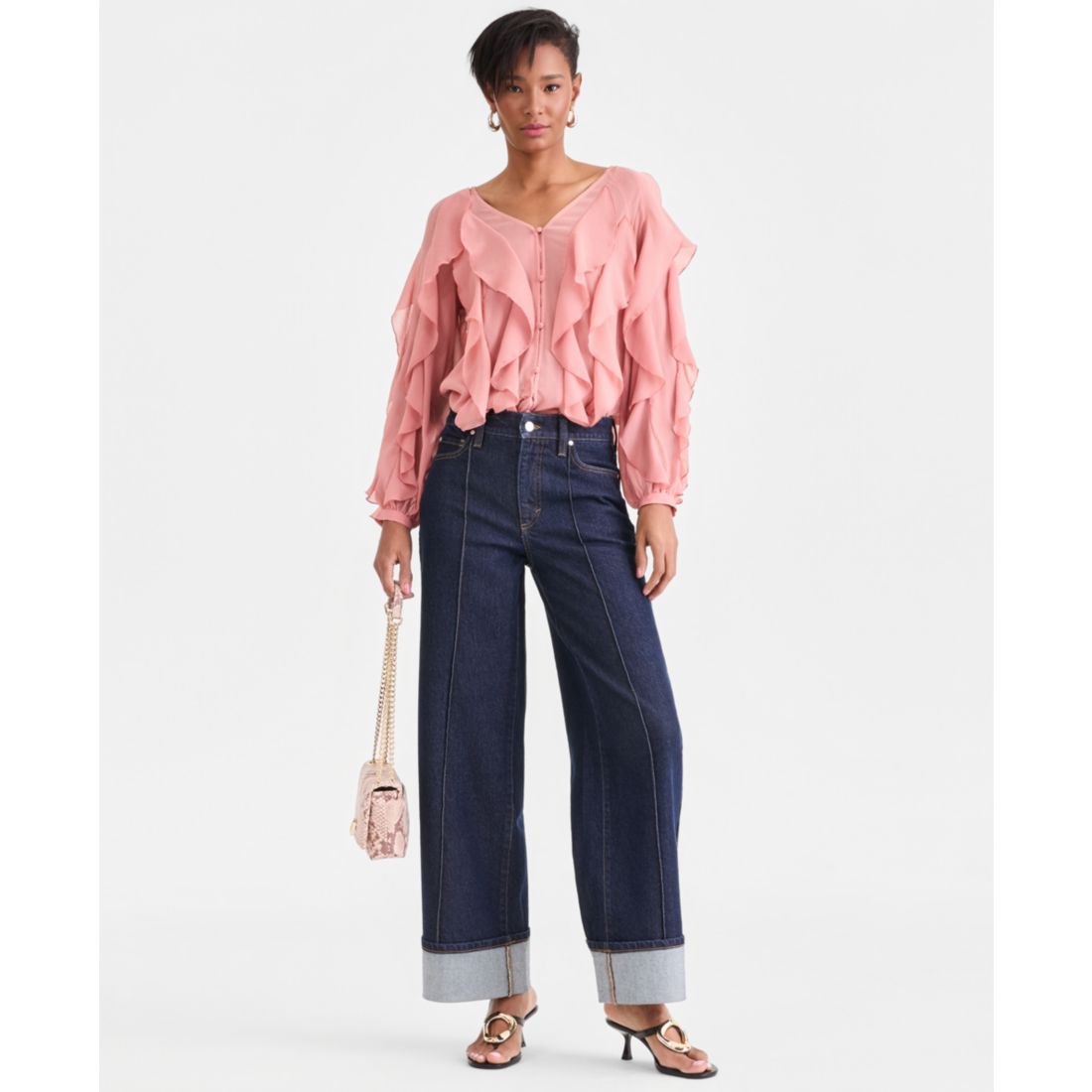 I.n.c. International Concepts Women's Long-Sleeve Ruffled Blouse, Macy's Exclusive