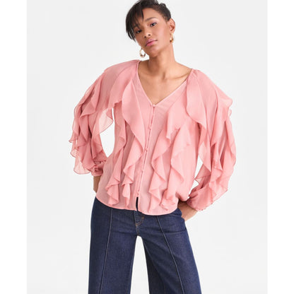 I.n.c. International Concepts Women's Long-Sleeve Ruffled Blouse, Macy's Exclusive