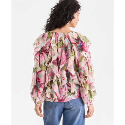 I.n.c. International Concepts Women's Long-Sleeve Ruffled Blouse, Macy's Exclusive