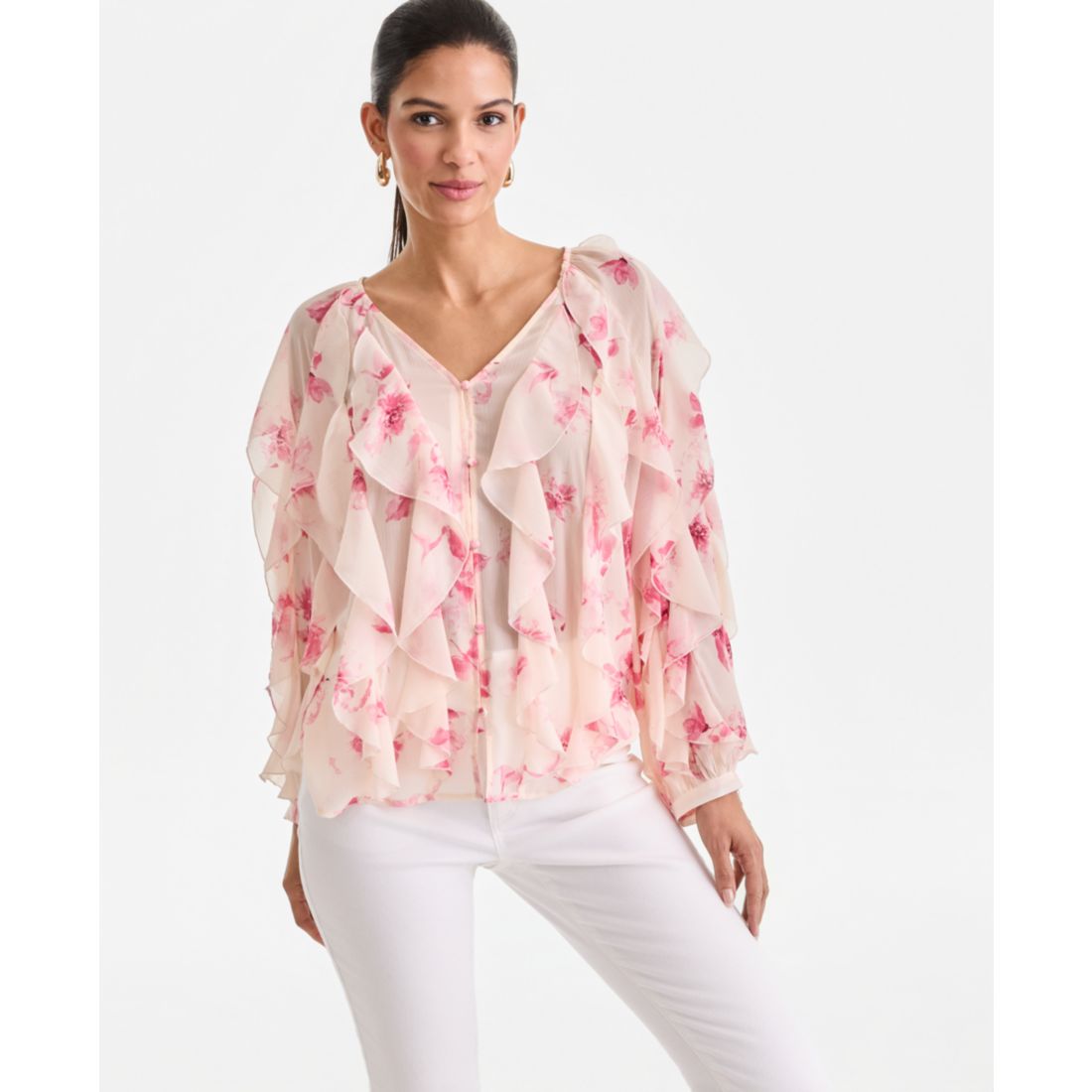 I.n.c. International Concepts Women's Long-Sleeve Ruffled Blouse, Macy's Exclusive