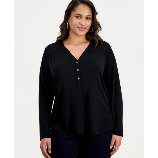I.n.c. International Concepts Plus Size V-Neck Long-Sleeve Top, Macy's Exclusive