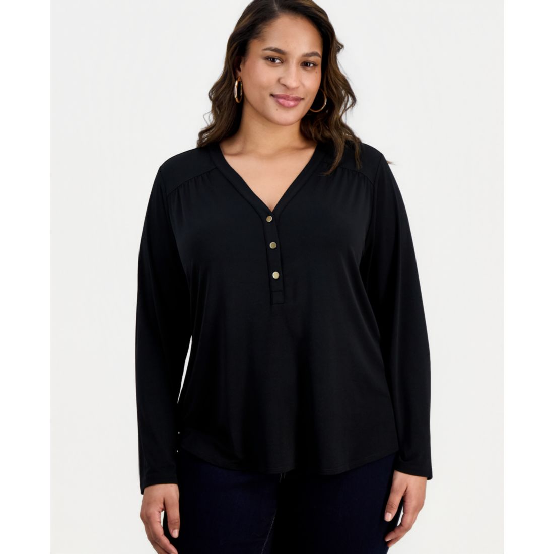 I.n.c. International Concepts Plus Size V-Neck Long-Sleeve Top, Macy's Exclusive
