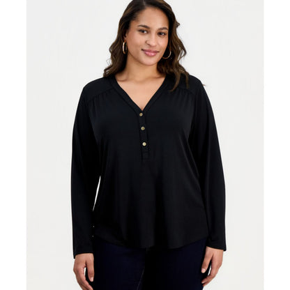 I.n.c. International Concepts Plus Size V-Neck Long-Sleeve Top, Macy's Exclusive