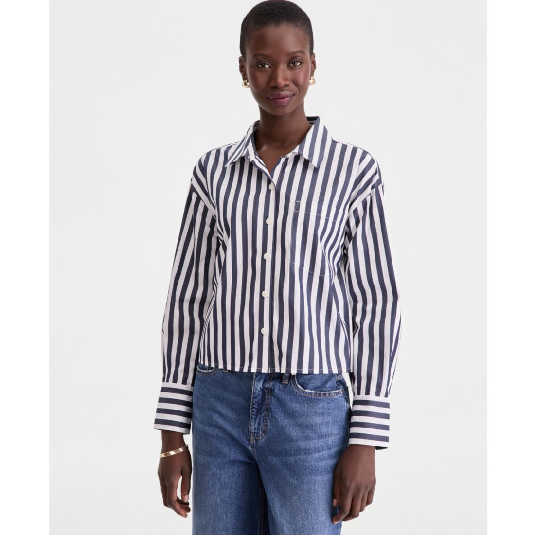 On 34th Women's Cotton Cropped Poplin Shirt, Macy's Exclusive