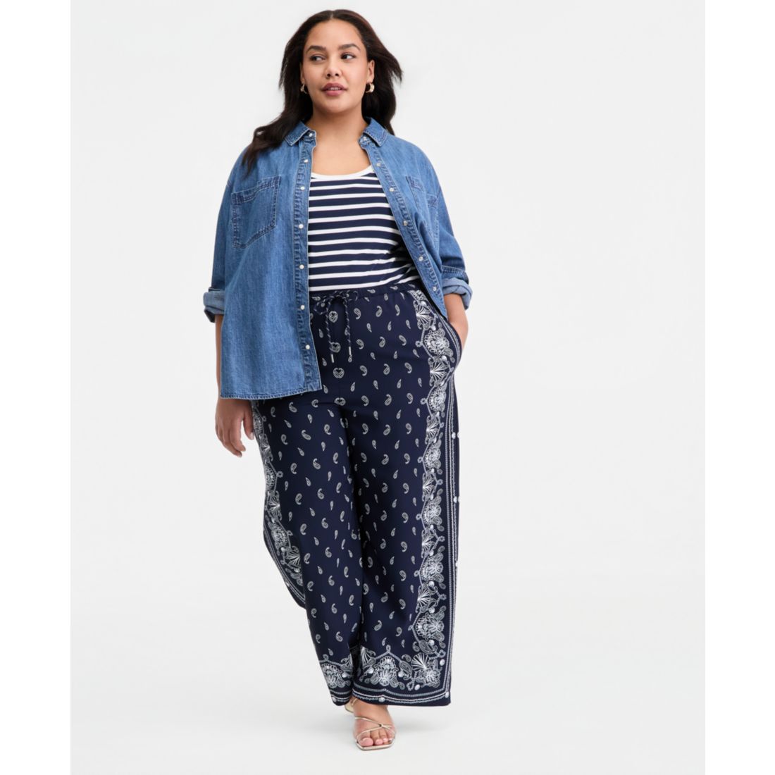 On 34th Trendy Plus Size Geneva Cotton Snap-Front Shirt, Macy's Exclusive