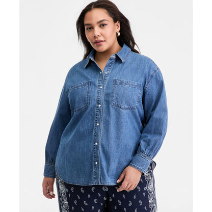 On 34th Trendy Plus Size Geneva Cotton Snap-Front Shirt, Macy's Exclusive
