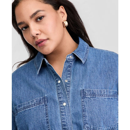 On 34th Trendy Plus Size Geneva Cotton Snap-Front Shirt, Macy's Exclusive