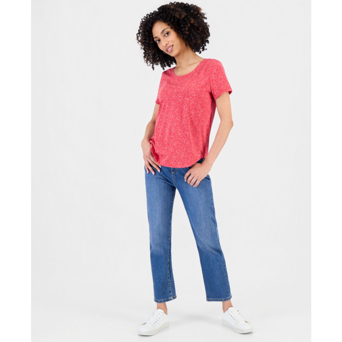 Style & Co Petite Star-Print Short-Sleeve Perfect T-Shirt, Macy's Exclusive