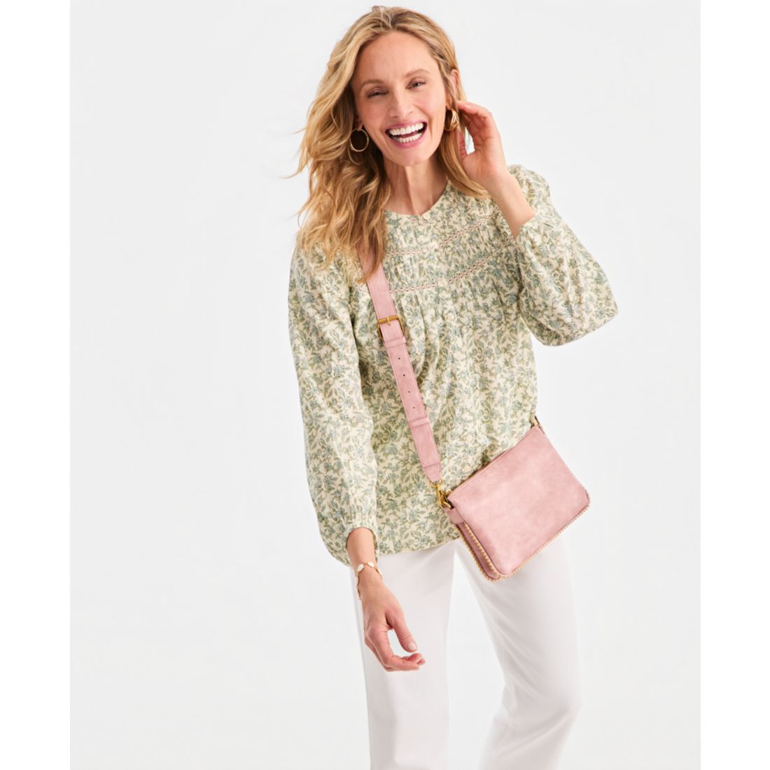 Style & Co Women's Printed Pintuck-Yoke Blouse, Macy's Exclusive