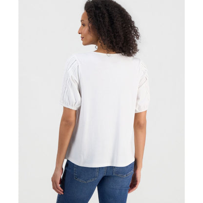 Style & Co Petite Solid Applique Cotton Short-Sleeve Blouse, Exclusively at Macy's