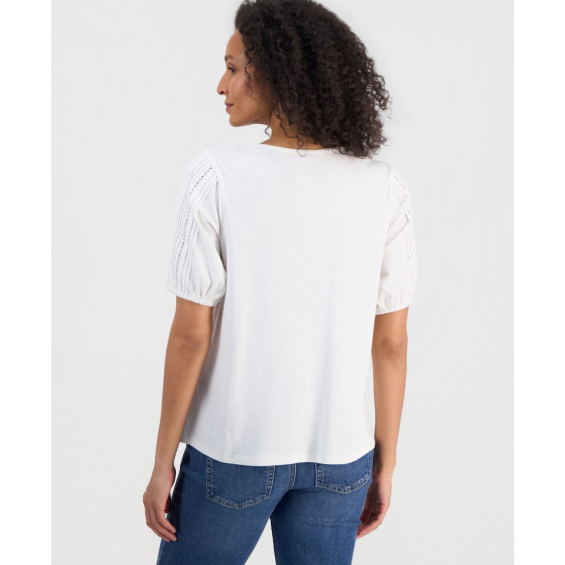 Style & Co Petite Solid Applique Cotton Short-Sleeve Blouse, Exclusively at Macy's