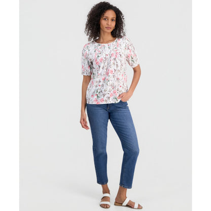 Style & Co Petite Solid Applique Cotton Short-Sleeve Blouse, Exclusively at Macy's