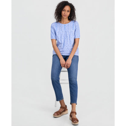Style & Co Petite Solid Applique Cotton Short-Sleeve Blouse, Exclusively at Macy's