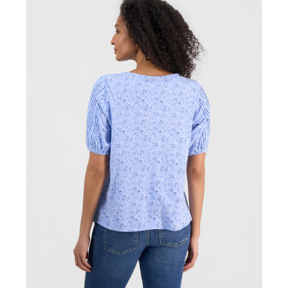 Style & Co Petite Solid Applique Cotton Short-Sleeve Blouse, Exclusively at Macy's