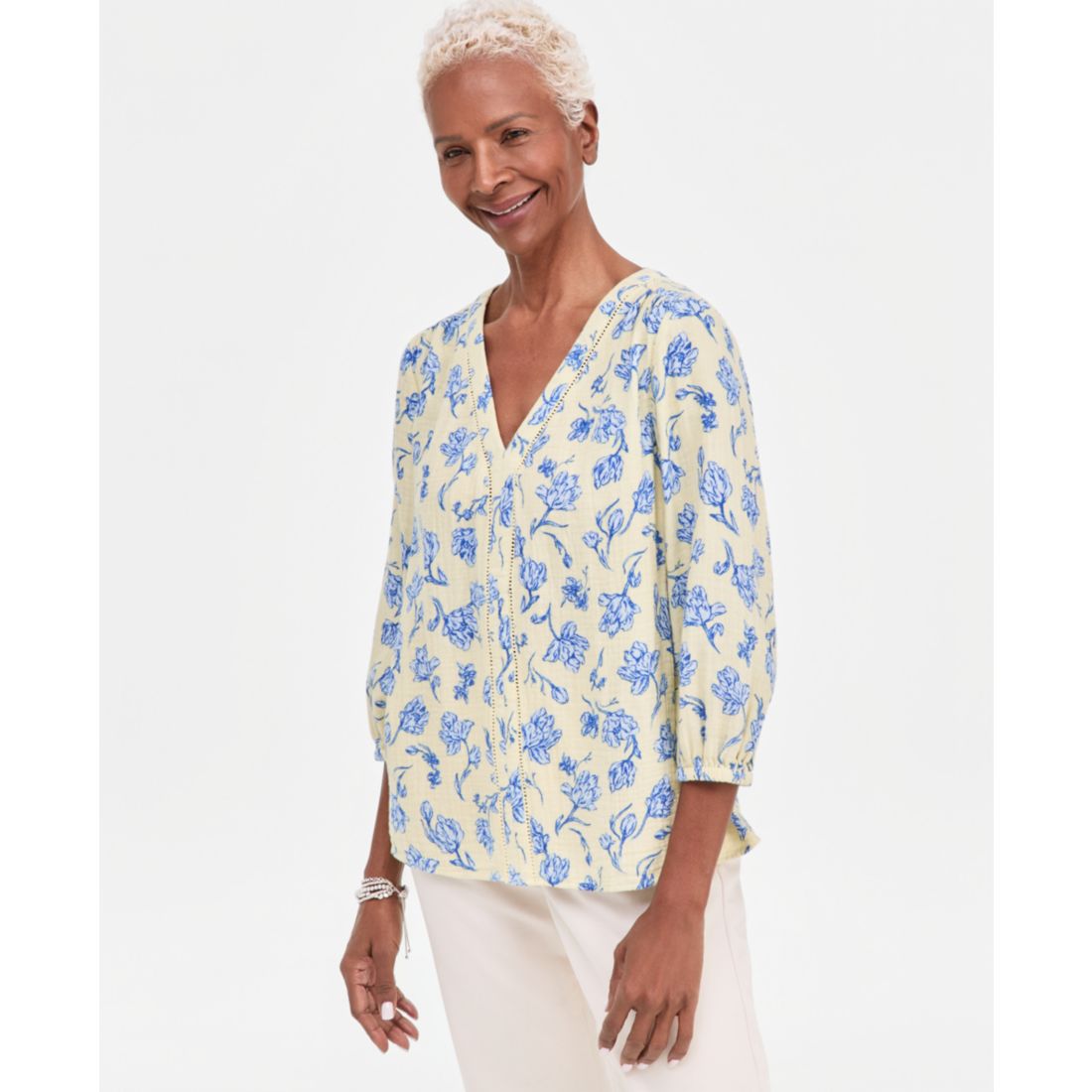 Style & Co Women's Cotton Gauze Printed V-neck Blouse, Macy's Exclusive