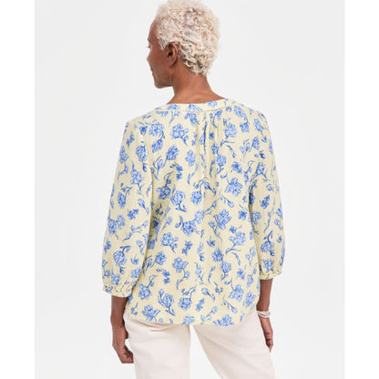 Style & Co Women's Cotton Gauze Printed V-neck Blouse, Macy's Exclusive