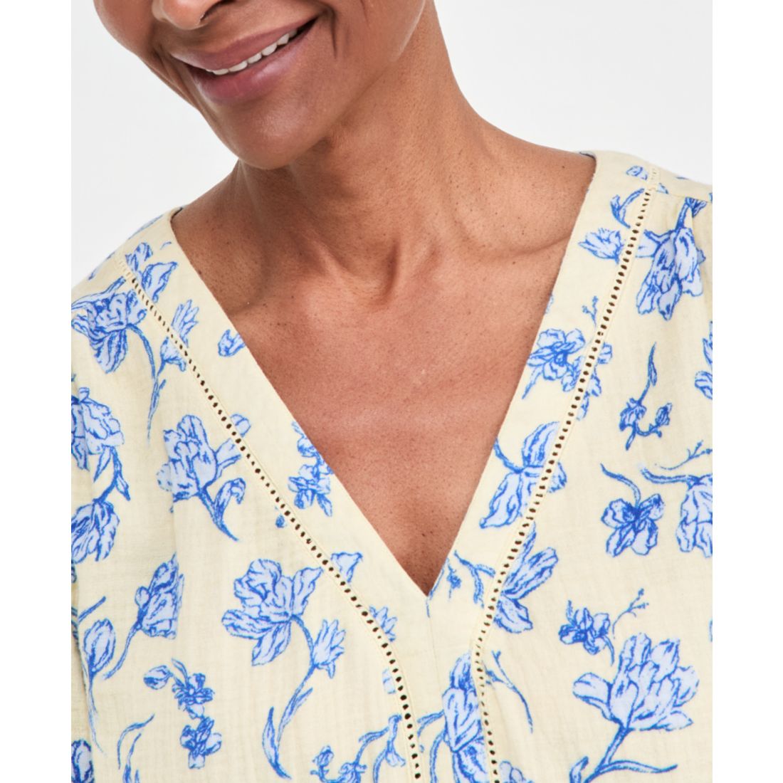 Style & Co Women's Cotton Gauze Printed V-neck Blouse, Macy's Exclusive