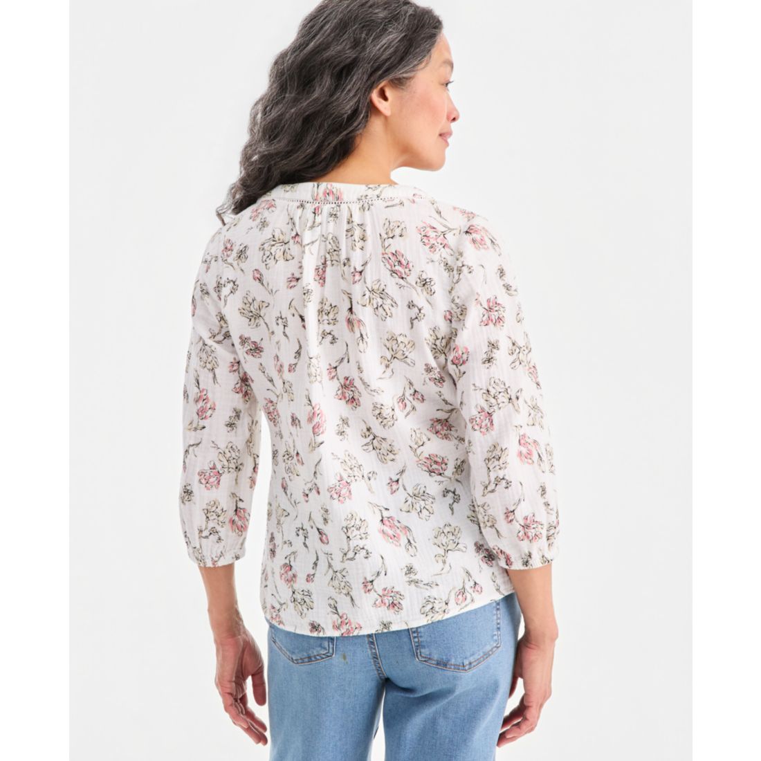 Style & Co Women's Cotton Gauze Printed V-neck Blouse, Macy's Exclusive