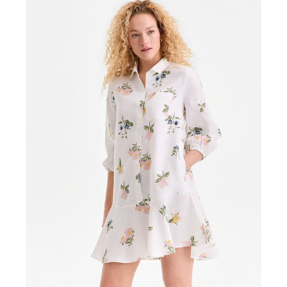 Charter Club Women's 100% Linen Print Button-Front 3/4-Sleeve Dress, Macy's Exclusive