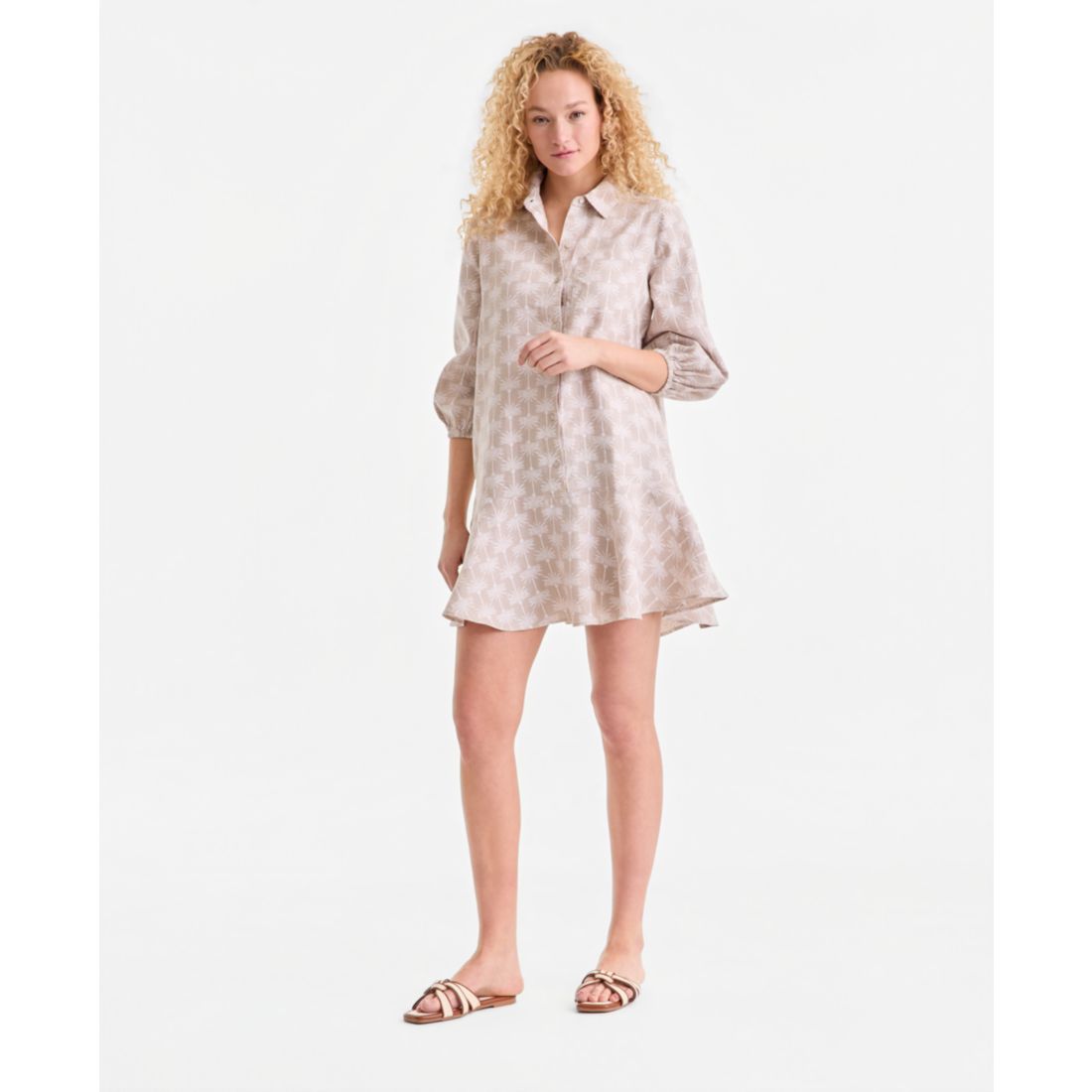 Charter Club Women's 100% Linen Print Button-Front 3/4-Sleeve Dress, Macy's Exclusive