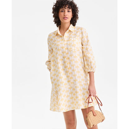 Charter Club Women's 100% Linen Print Button-Front 3/4-Sleeve Dress, Macy's Exclusive