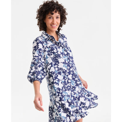 Charter Club Women's 100% Linen Print Button-Front 3/4-Sleeve Dress, Macy's Exclusive