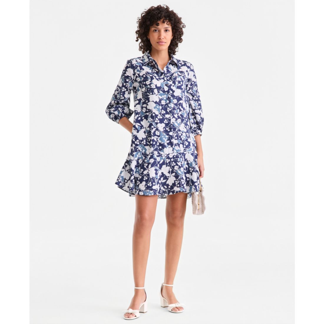 Charter Club Women's 100% Linen Print Button-Front 3/4-Sleeve Dress, Macy's Exclusive