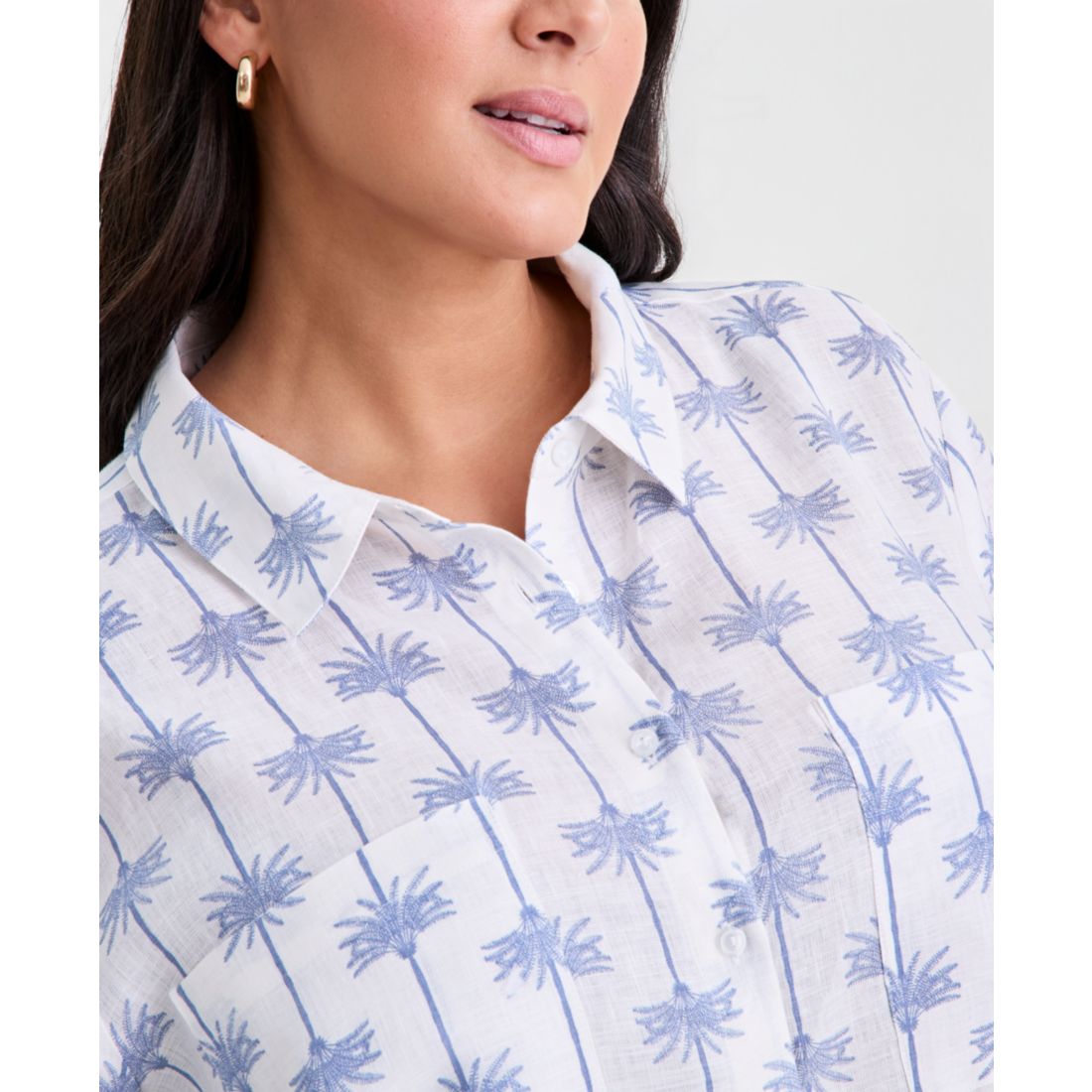 Charter Club Plus Size King Street Palm Roll-Tab Shirt, Macy's Exclusive